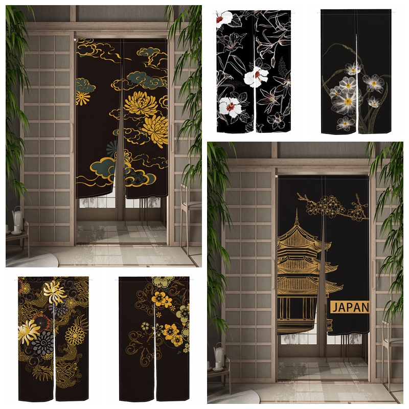 Noren Curtain Doorway - Japanese Luxury Door Curtains Black Gold