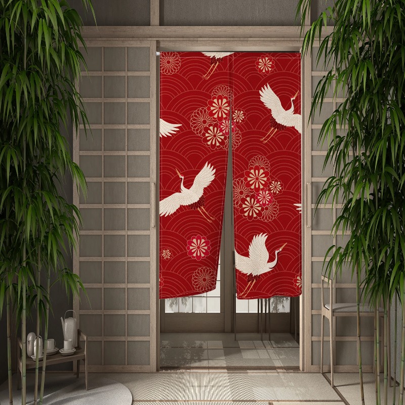 Noren Curtain Doorway - Chinese Red Auspiciousness Moire Door Curtain