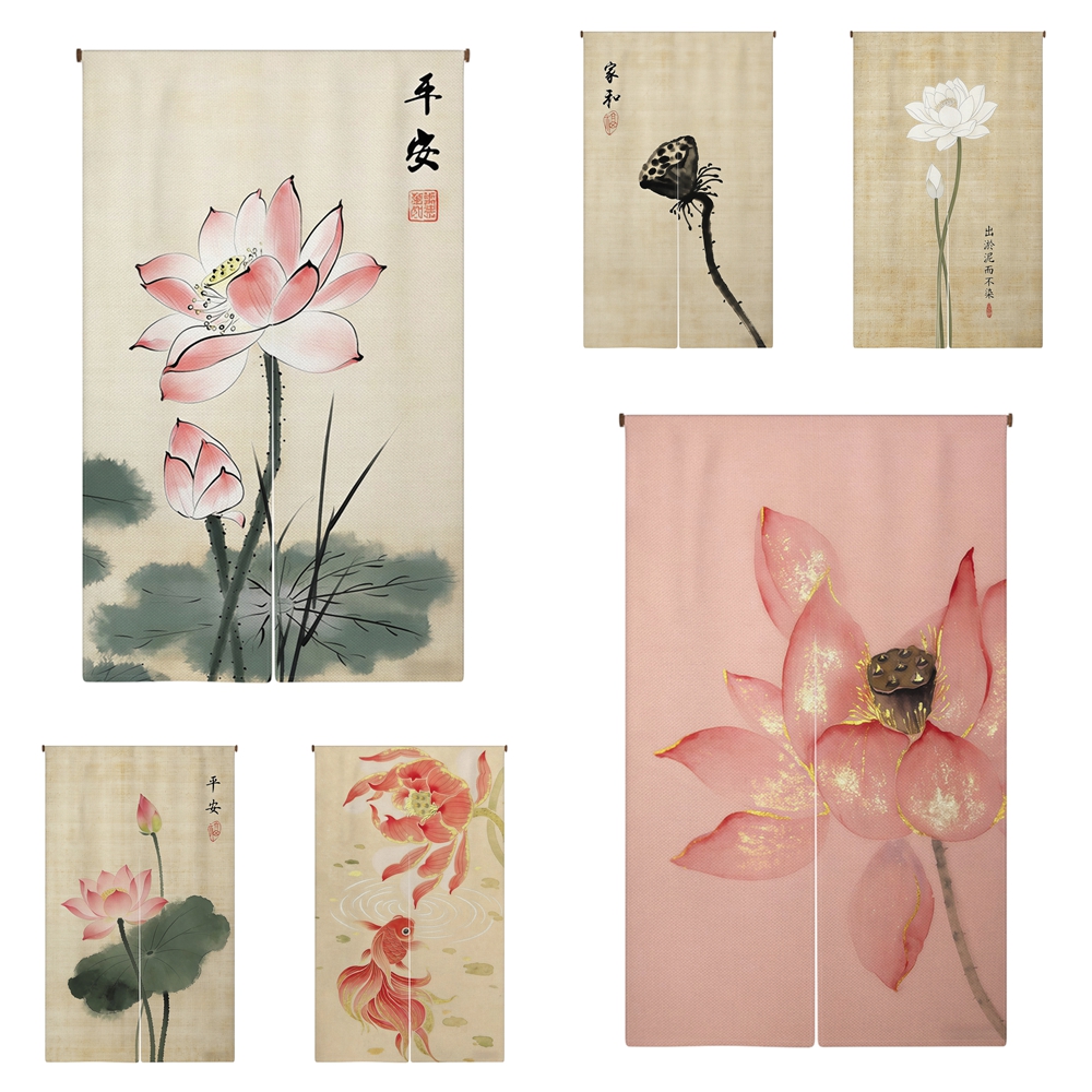 Noren Curtain Doorway - Japanese Bamboo Lotus Noren Door Curtain
