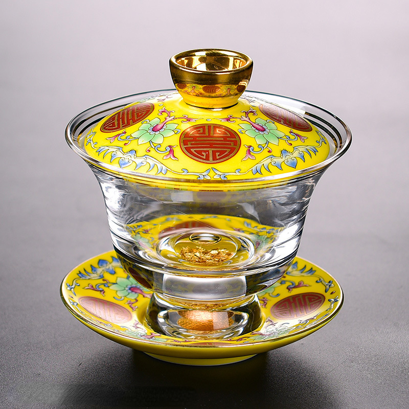 Matcha Bowl Chawan - Enamel Colored Glass Gaiwan Puer Tea