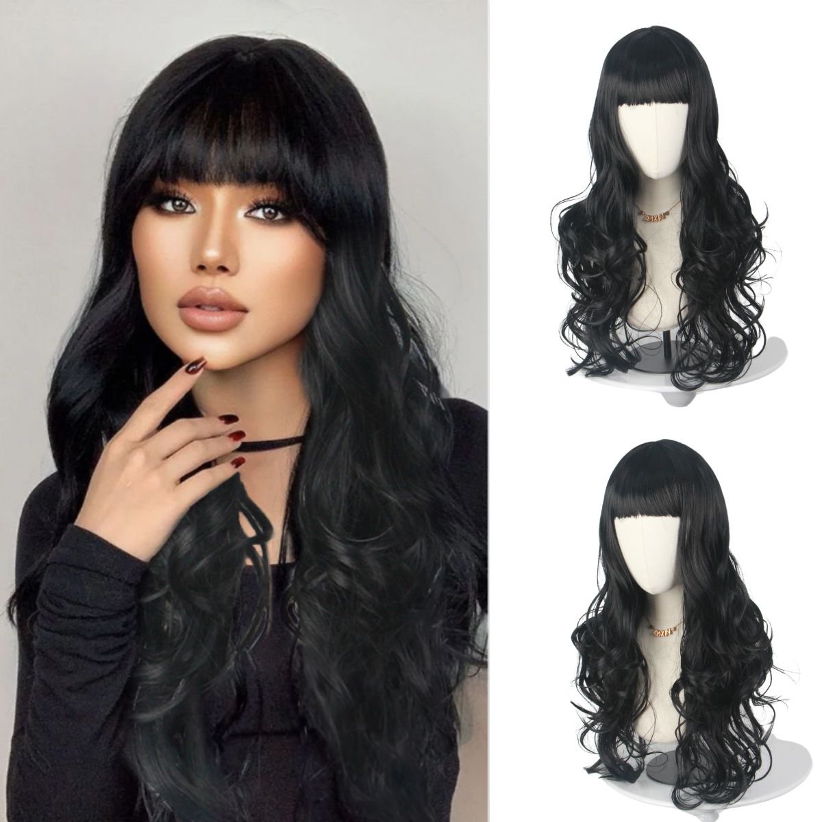 Black Long Curly Hair with Ban - Japanese Women Lifestyle บทวิจารณ์และราคา