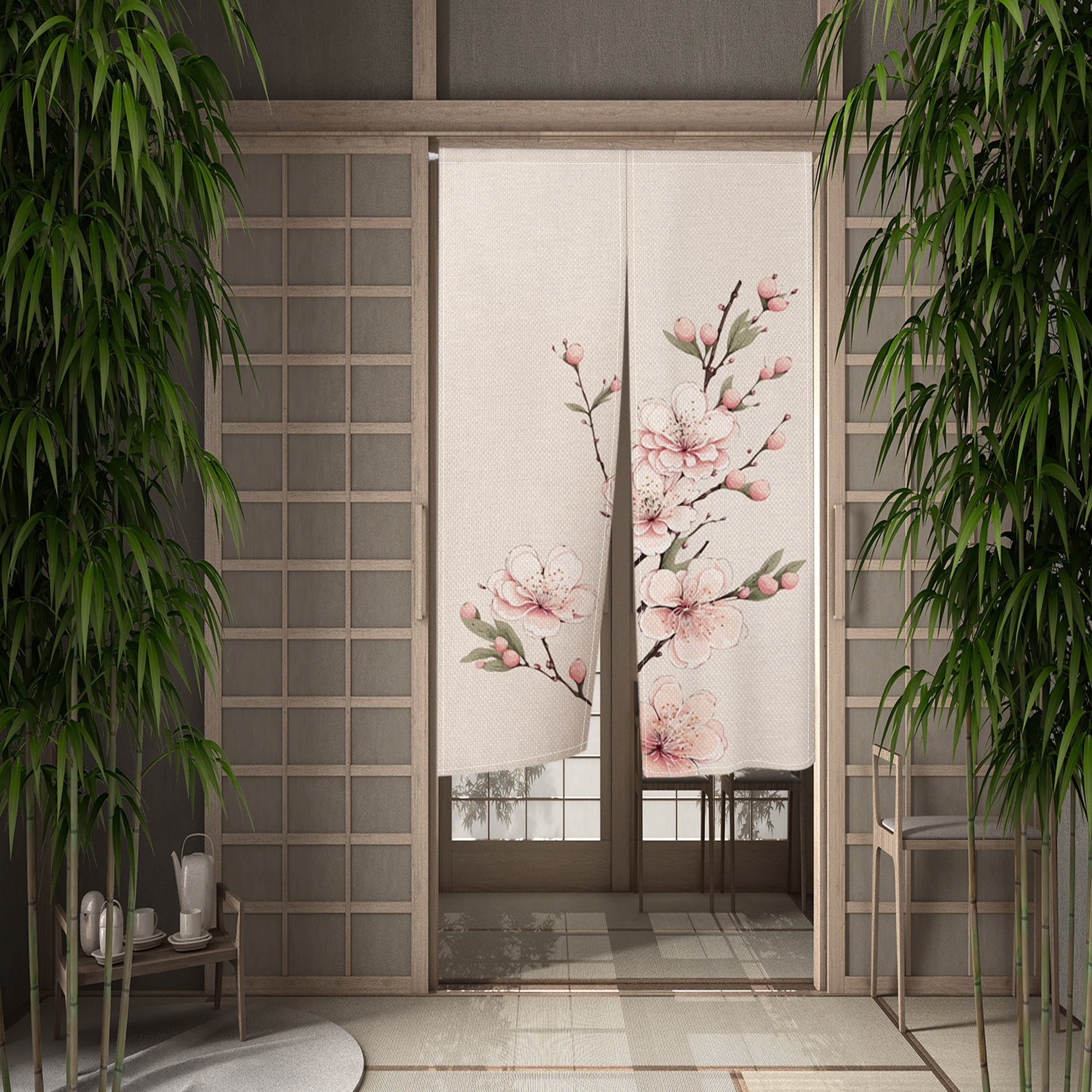 Cherry Blossom Door Curtain Ja - Noren Curtain Doorway บทวิจารณ์และราคา