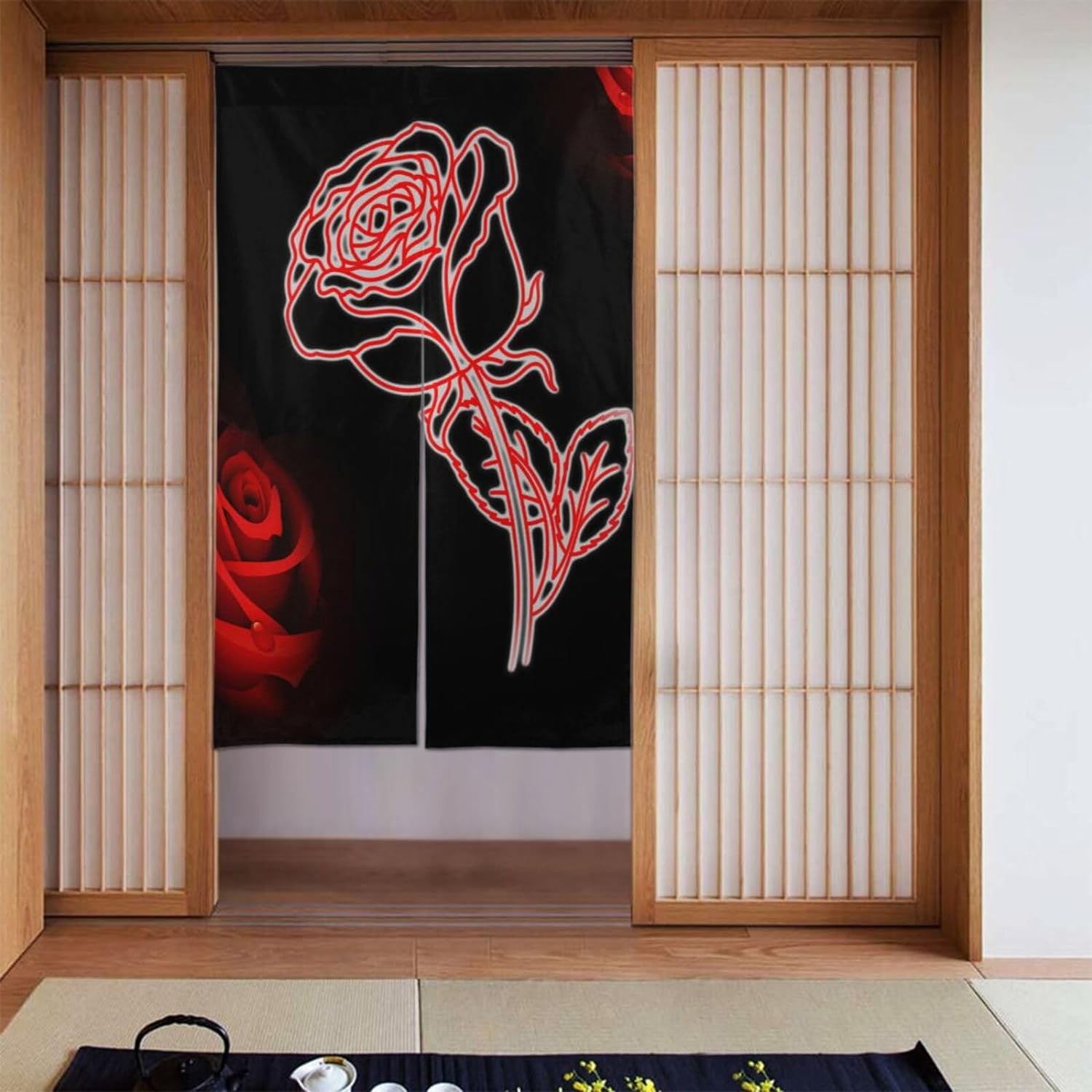 Romantic Rose Print Door Curta - Noren Curtain Doorway บทวิจารณ์และราคา