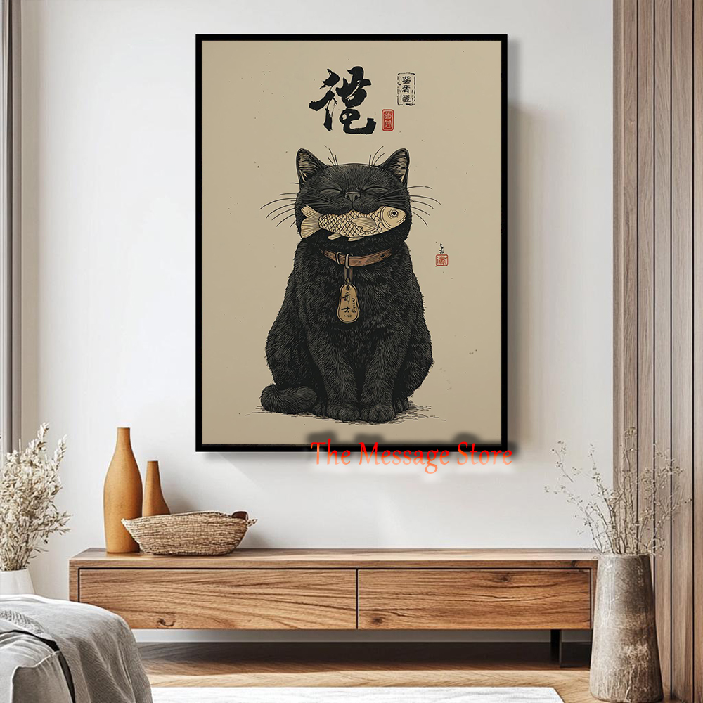 Black Lucky Cat Ukiyo-e Japane - Lifestyle Of Japanese บทวิจารณ์และราคา