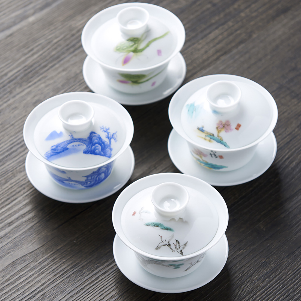 Hand Drawn White China Gaiwan  - Matcha Bowl Chawan บทวิจารณ์และราคา
