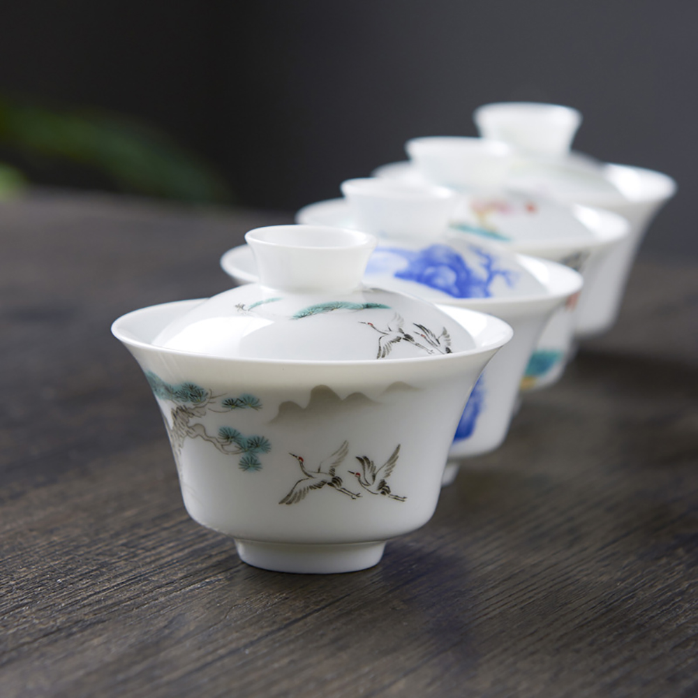 Hand Drawn White China Gaiwan  - Matcha Bowl Chawan บทวิจารณ์และราคา