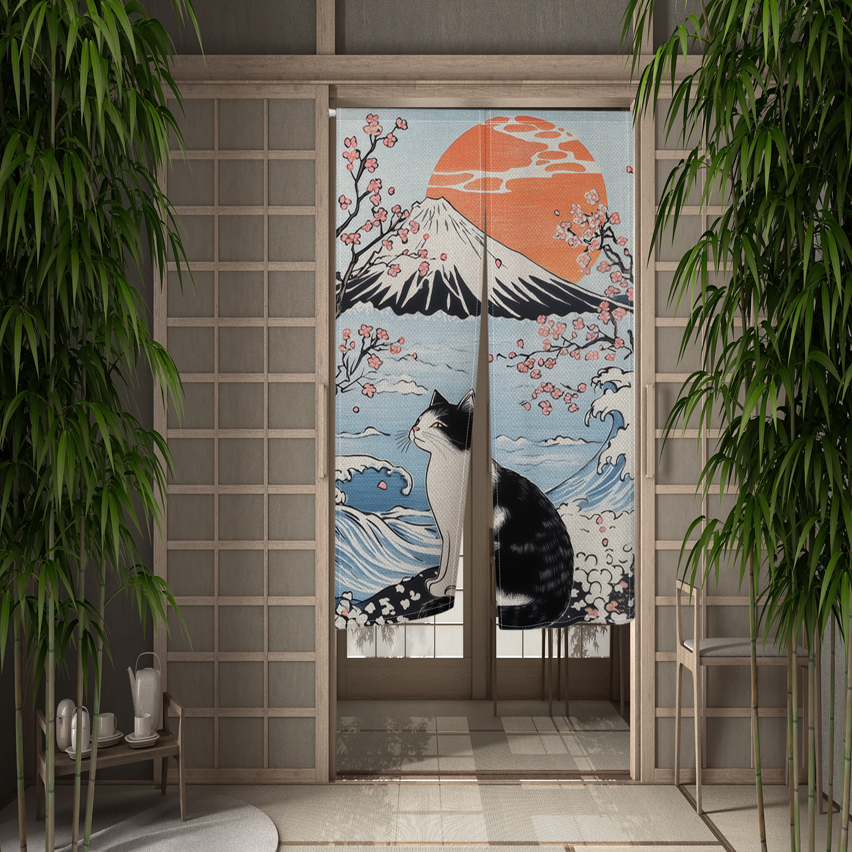 Japanese Ukiyo Noren Door Curt - Noren Curtain Doorway บทวิจารณ์และราคา
