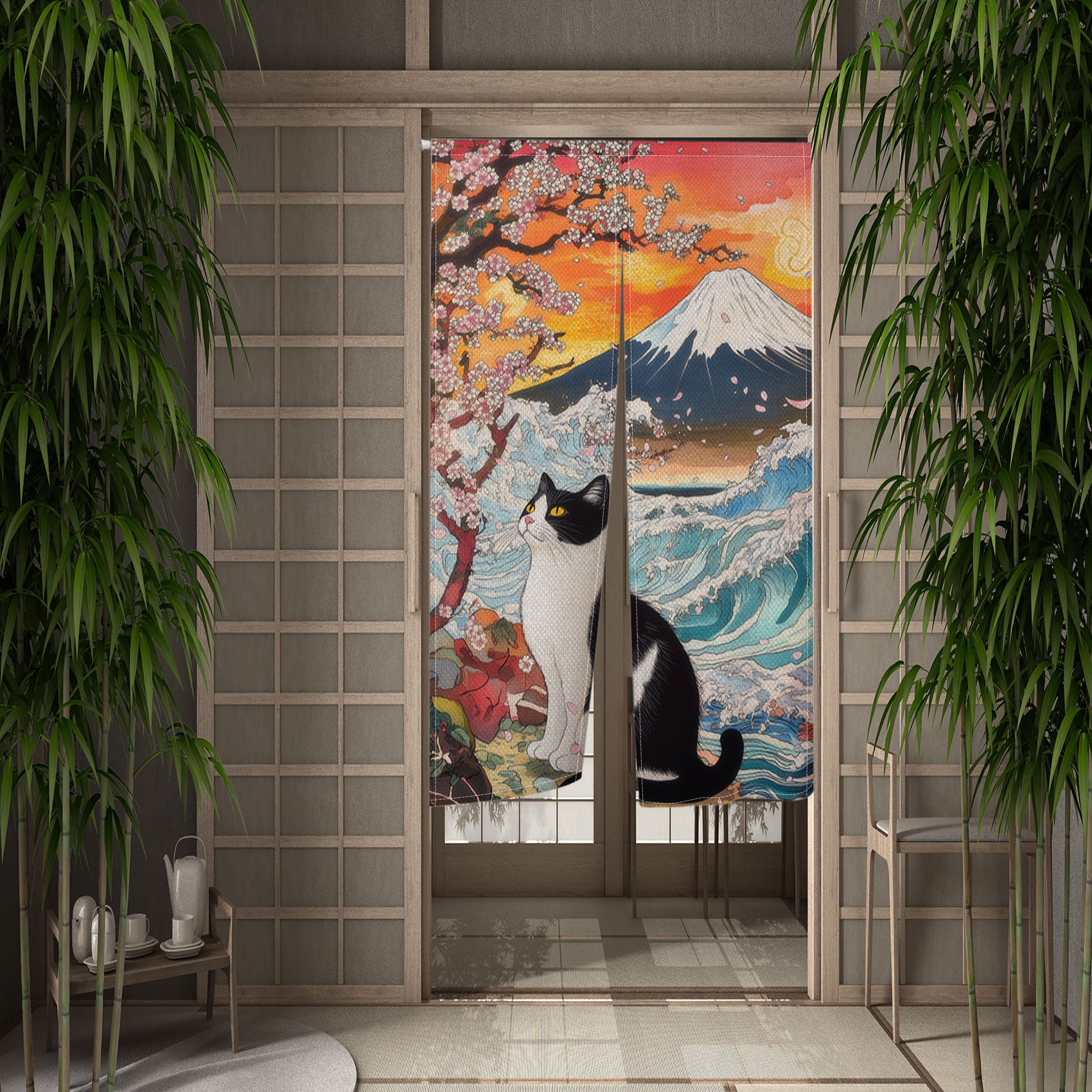 Japanese Ukiyo Noren Door Curt - Noren Curtain Doorway บทวิจารณ์และราคา
