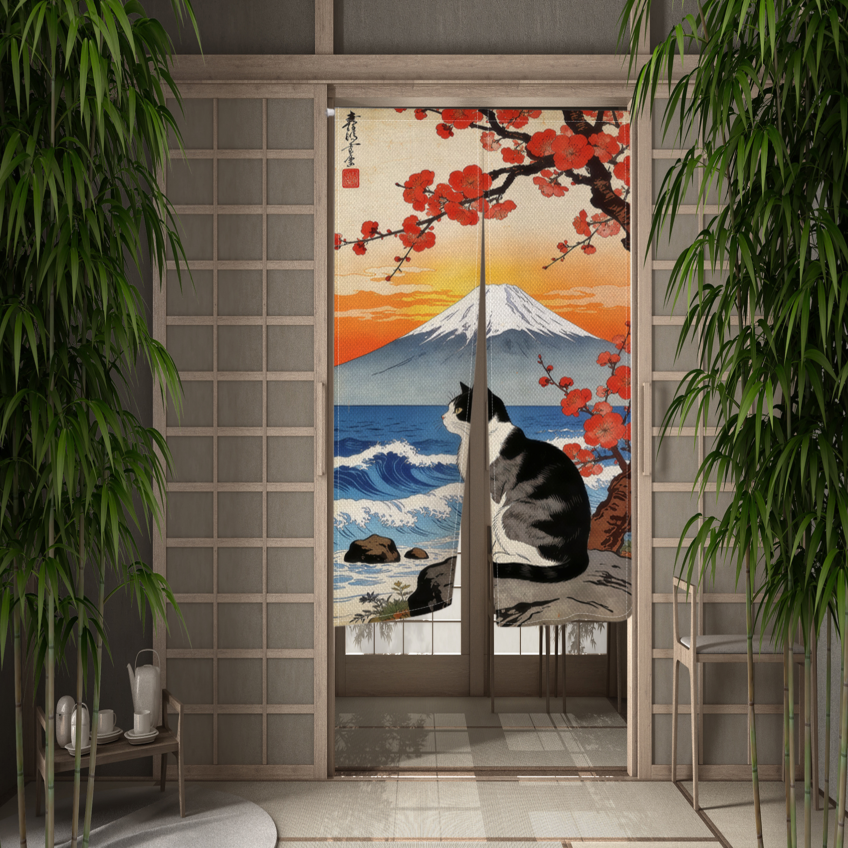 Japanese Ukiyo Noren Door Curt - Noren Curtain Doorway บทวิจารณ์และราคา