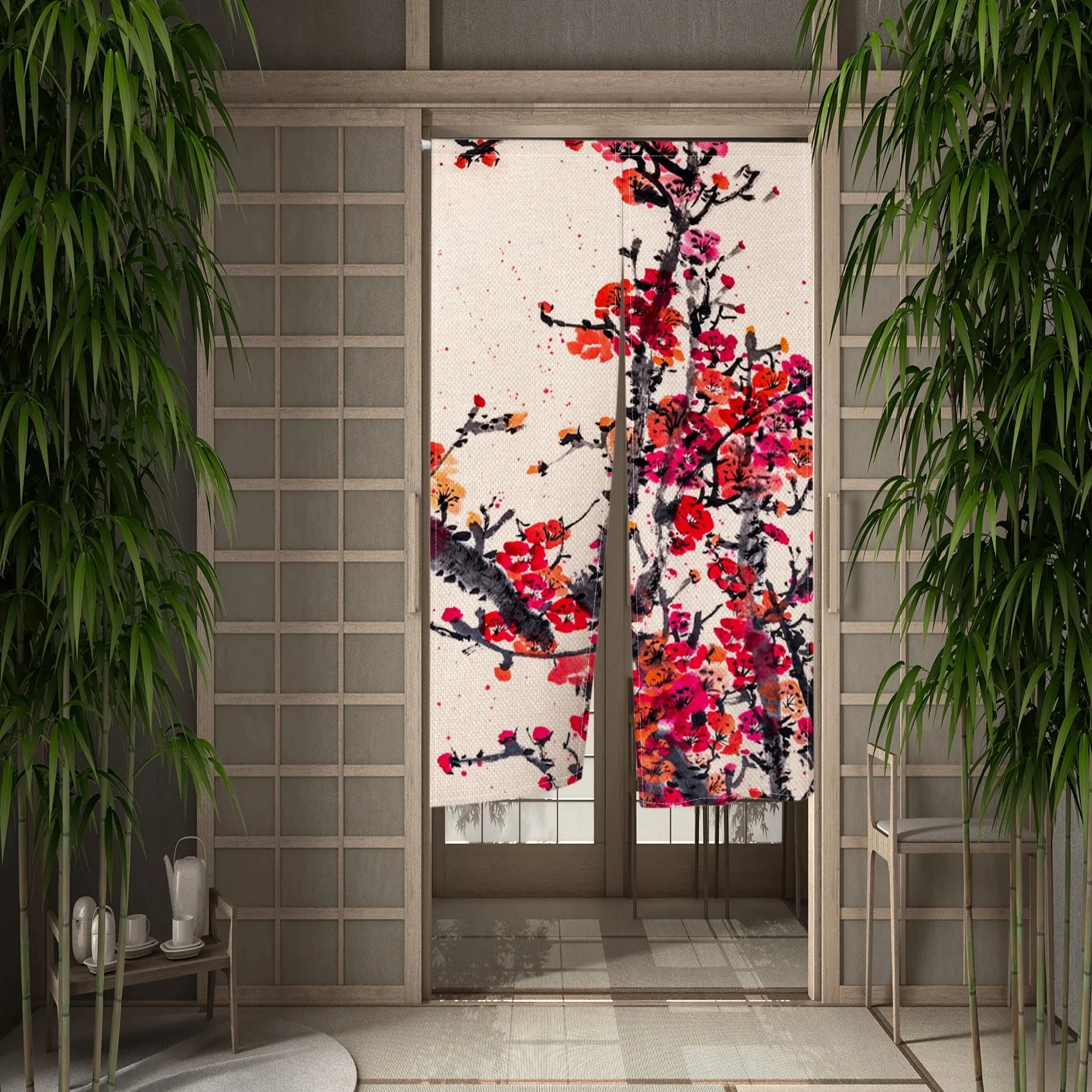 Cherry Blossom Door Curtain Ja - Noren Curtain Doorway บทวิจารณ์และราคา