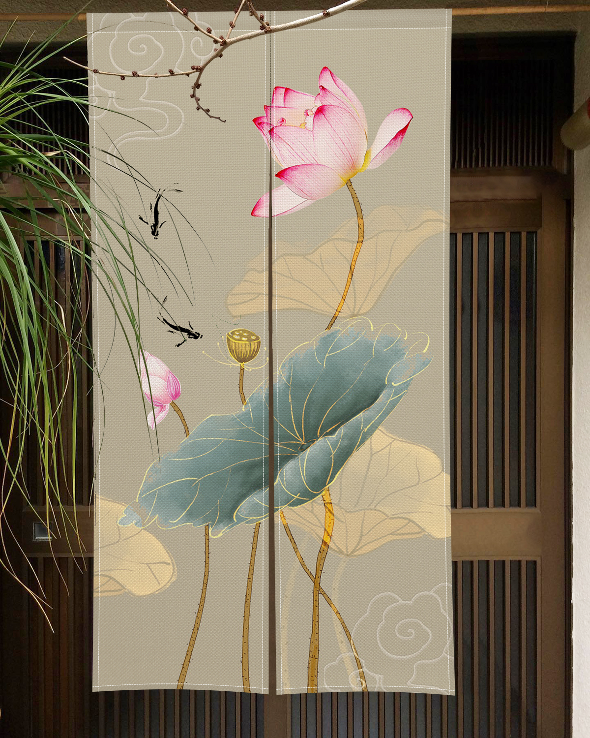Lotus Plum Blossom Japanese No - Noren Curtain Doorway บทวิจารณ์และราคา