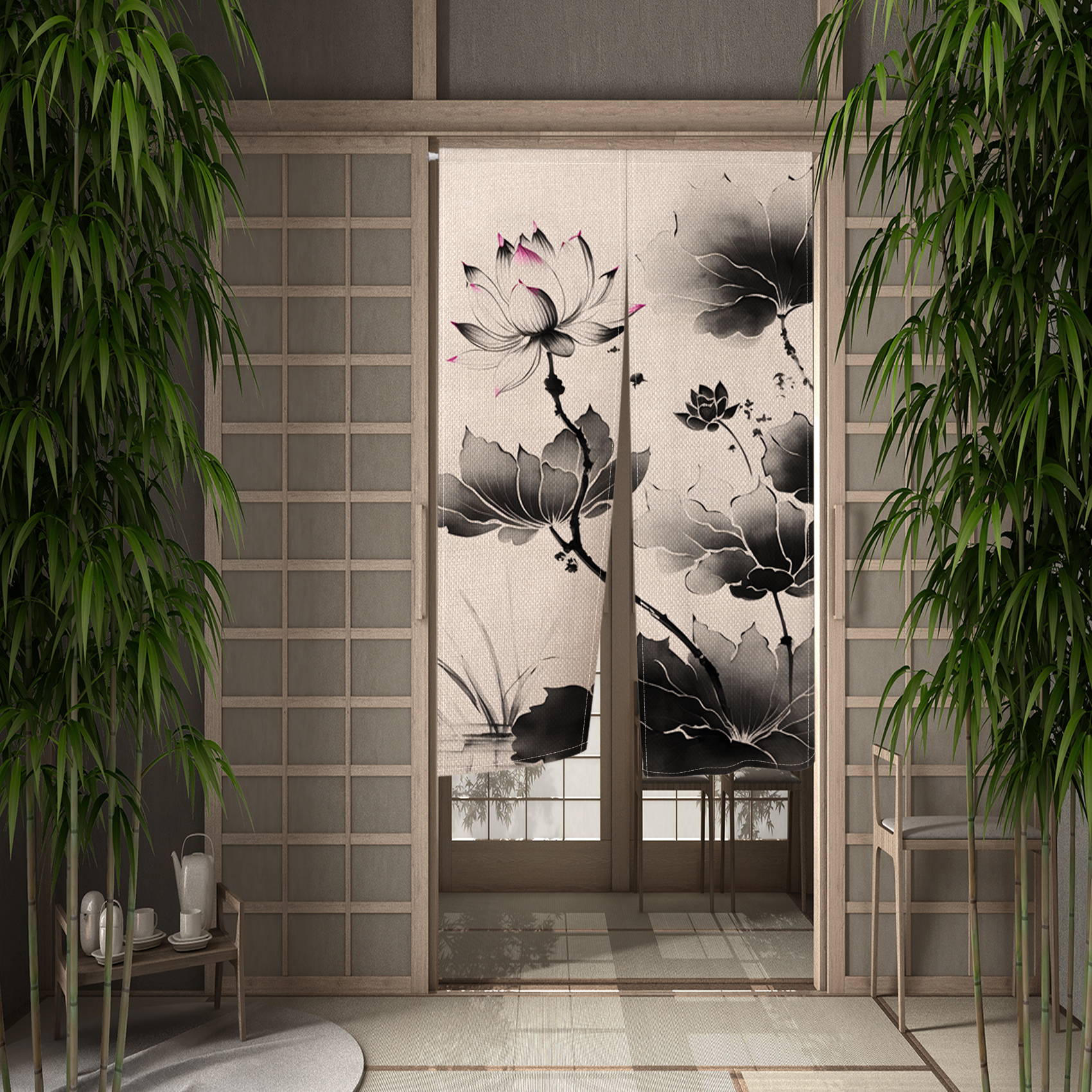 Lotus Plum Blossom Japanese No - Noren Curtain Doorway บทวิจารณ์และราคา