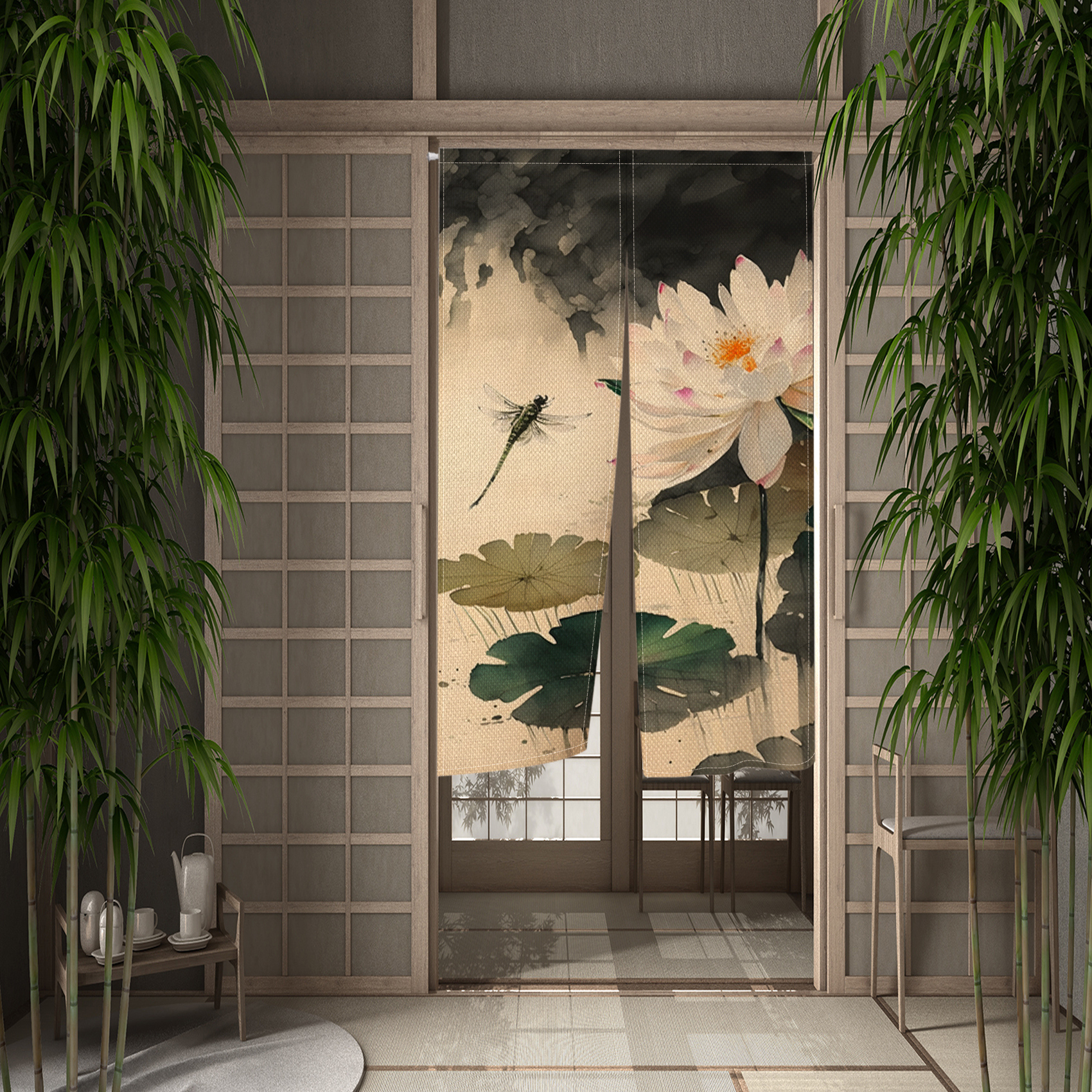 Lotus Plum Blossom Japanese No - Noren Curtain Doorway บทวิจารณ์และราคา